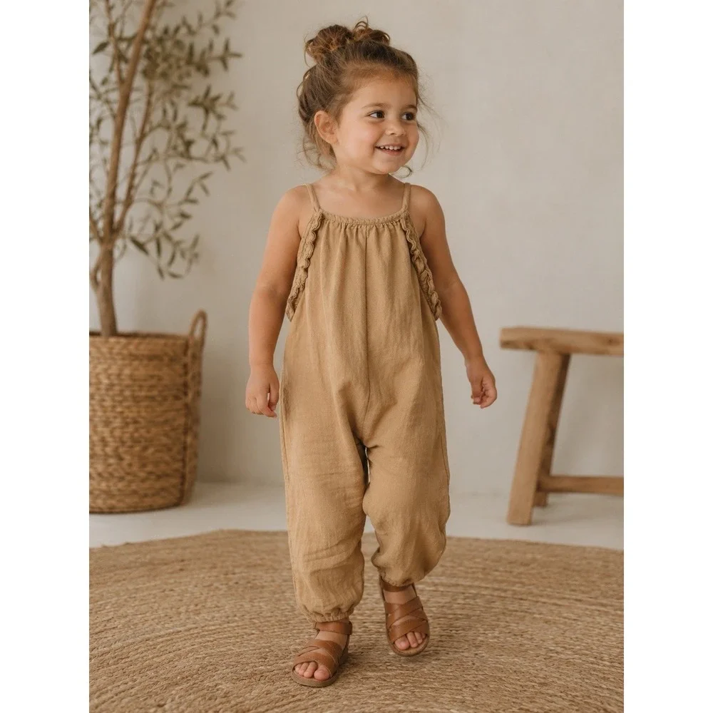 ZARA Baby Linen/cotton Blend Ruffle Sleeveless Romper Tan 2-3 Years Unisex